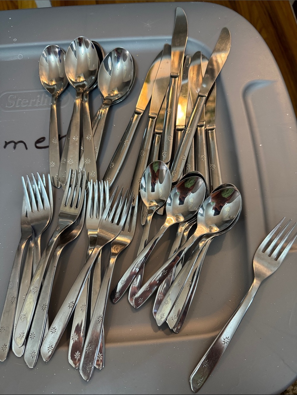 Supreme Silver Tone Stainless Flatware Set with atomic stars pattern Etching